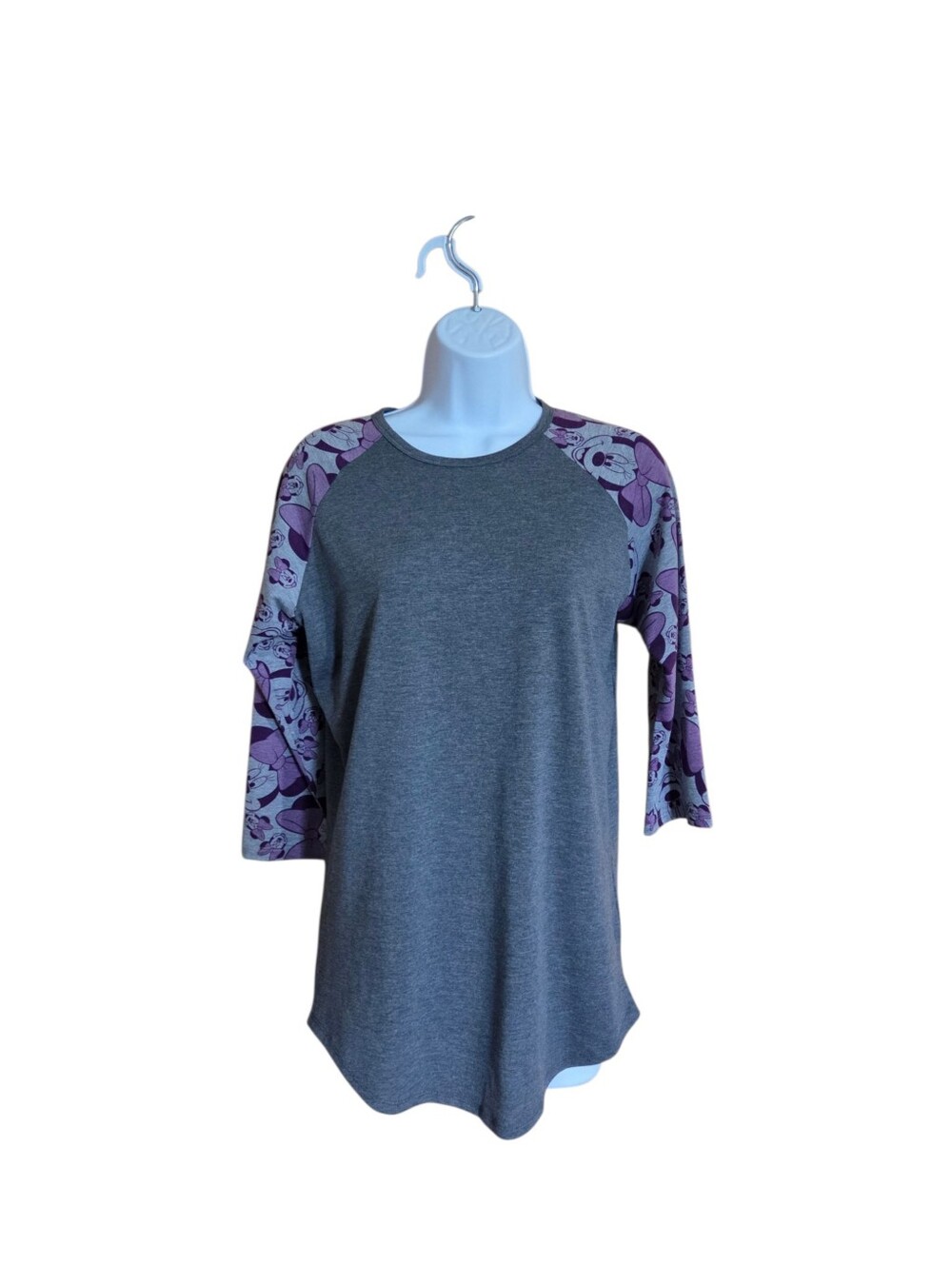 Lularoe Disney Randy Minnie Mouse Baseball Raglan Tee NWOT Gray Purple Sz S